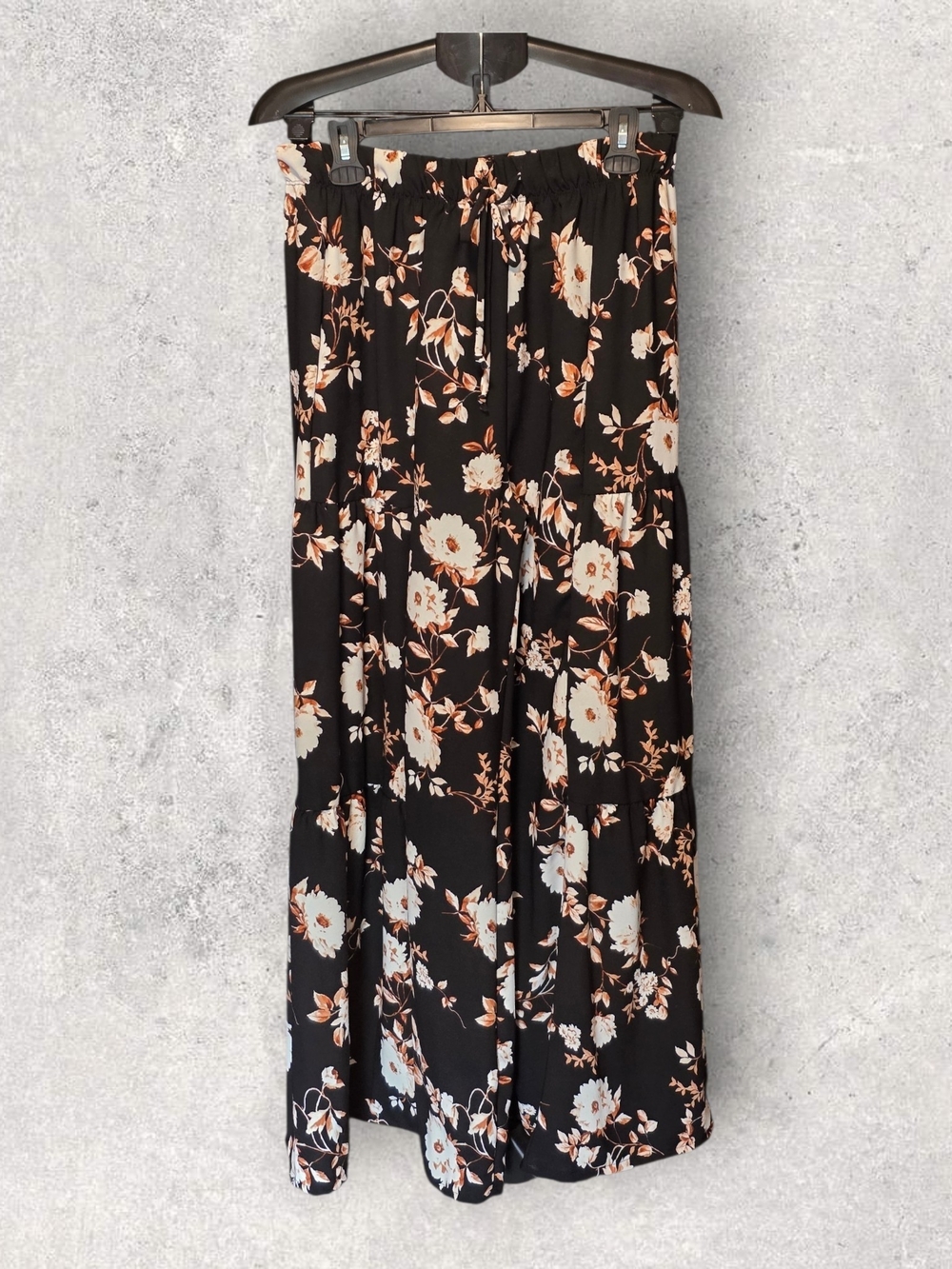Black Floral Boot Cut Pants with Cream & Tan Blossoms